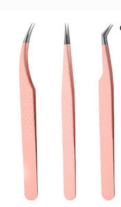 Pink Fiber Tip Lash Tweezers Cruved, Boot or Straight Lashed Beauty