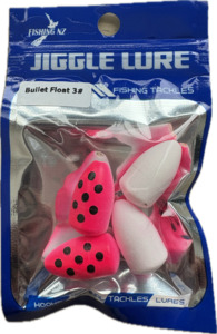 Tackle Accessories: Jiggle Lure - Bullet Float 25mm Pink/White dotted one side 4pack
