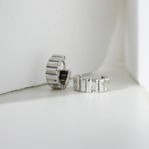 Silver Earrings Huggies: Industrial band earrings