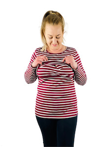 Ella Basic Long Sleeve - Maroon Stripe