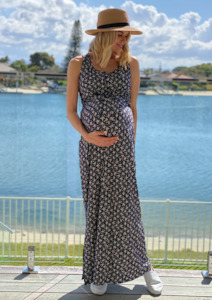 Navy Floral Print Maxi Dress