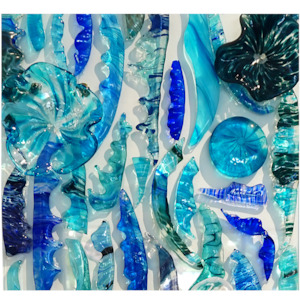 Glass Wall Art: Feather Wall Art Panel Blue Medium