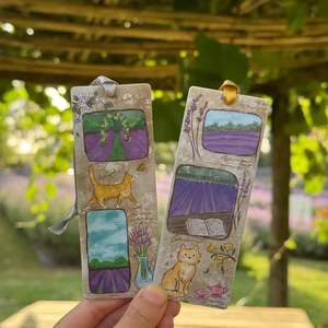 Orange Cat Lavender Field Scented Bookmark