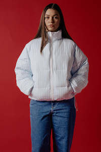 JACKETS: Pinstripe Reversible Puffer | Light Blue