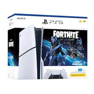 Gaming Console 1: PlayStation 5 Slim Disc Console Fortnite Cobalt Star Bundle