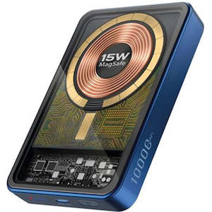 Promate LUCIDPACK-10BL 10000mAh Power Bank with Transparent Magsafe 15W Wireless&hellip;