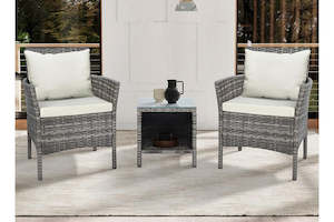 Camping: ALFORDSON Outdoor Furniture 3PCS Wicker Bistro Set Patio Chairs Table Grey