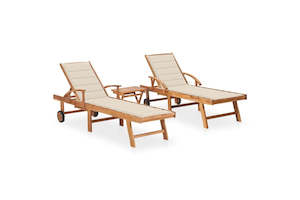 Sun Loungers 2 pcs with Table and Cushion Solid Teak Wood vidaXL