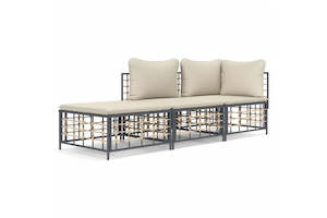 Camping: 3 Piece Garden Lounge Set with Cushions Anthracite Poly Rattan vidaXL