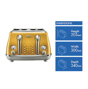 DeLonghi Icona Capitals Yellow 4 Slice Toaster