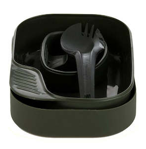 4pc Wildo Camp-A-Box Set Light Camping Dinner Kit Utensils Bowl Plate Cup Olive