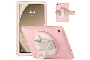 Tablet Accessories: For Samsung Galaxy Tab A9+/A9 Plus Hand Strap Case, 11 inch SM-X210 X215 Rotating Stand Shockproof Case Cover (Rose Gold)