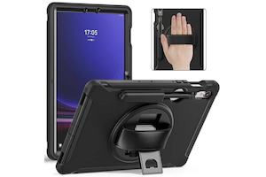 Tablet Accessories: Samsung Galaxy TAB S9+ /S9 FE+ /S8+ /S7 FE /S7+ Plus Hand Strap Case, With S-Pen Holder Rotating Kickstand Case Shockproof Cover (Black)