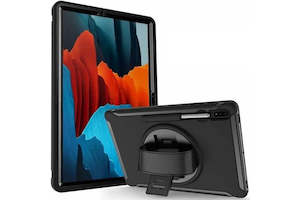 Tablet Accessories: For Samsung Galaxy Tab S7 Plus SM-T970 /T976B Shockproof Case With S-Pen Holder Heavy Duty Military Grade Rotating Cover (Black)