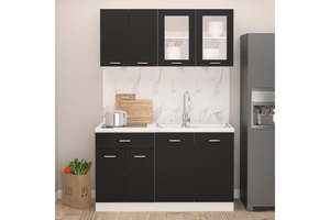 Cooking Kitchen Appliances: 4 Piece Kitchen Cabinet Set Black Engineered Wood vidaXL