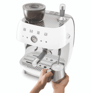 Coffee Machines Beverages: Smeg 50's Style Espresso Machine With Built in Grinder White