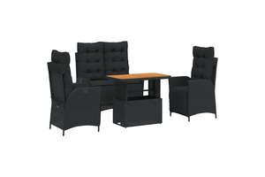 4 Piece Garden Dining Set with Cushions Black Poly Rattan vidaXL