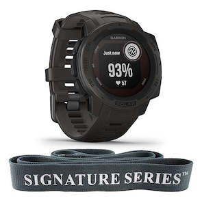 Watches: Garmin Instinct Solar Rugged Outdoor Smartwatch, Health Monitoring and Signature Series Stretch Band