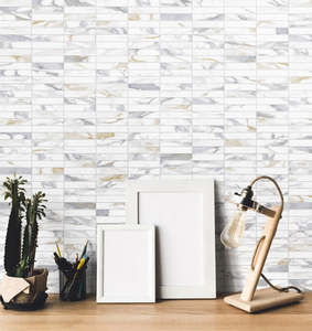 Wall Tiles: Astonished Calacatta Gold Kit Kat Mosaic