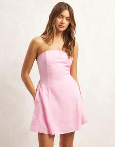 Mini Dresses: Aere - Linen Strapless Tie Back Mini in Pink