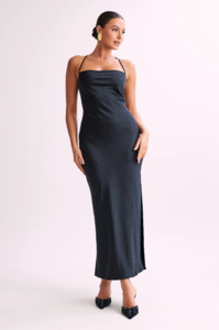Midi Dresses: Meshki - Sydney Straight Neck Slip Maxi Dress - Black