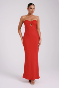 Midi Dresses: Meshki - Antonella Strapless Keyhole Maxi in Red