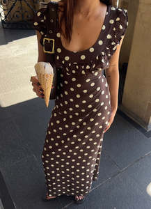 New Arrivals: Design By Si - Luna Dress in Polka Dot Brown/Yellow