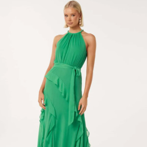 Forever New - Bridie Halter Neck Ruffle Maxi Dress in Green