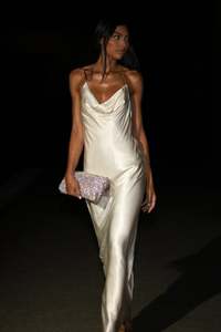 Black Tie: Meshki - Melissa Satin Cowl Front Maxi Dress in Ivory