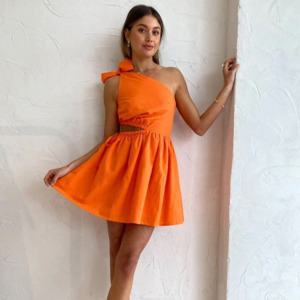 Mini Dresses: By Nicola - Gabriella One shoulder Mini Dress in Sunkissed