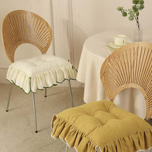 New Arrival: Amilia Rustic Cotton Chair Pad with Ruffle Trim - Beige