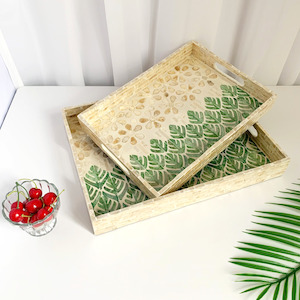 Tableware: Lydia Hand-made Rectangle Shell Tray With Handles 35cm/40cm - Seaweed