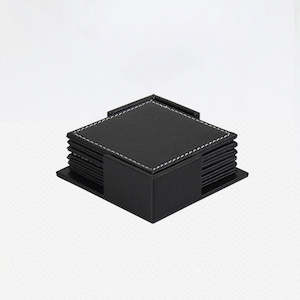Cosmo 7PCS Square 2 Sides PU Leather Coaster Set - Black