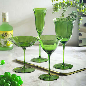 Linton Floral Crystal Stemware Wine Glass 280ml - Green