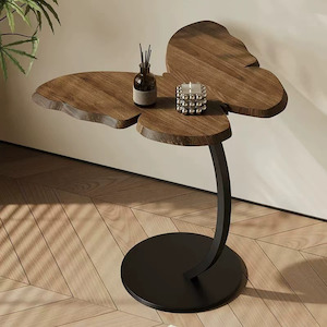 Freya Wooden Stable Butterfly Side Table with Black Metal Base - Walnut