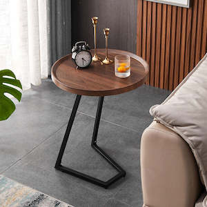 Furniture: Sierra Modern Round Side Table with Edge - Walnut & Black