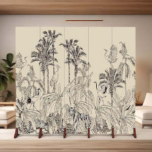 Hygge Haven Ink Painting Style Wooden Art Canvas Room Divider