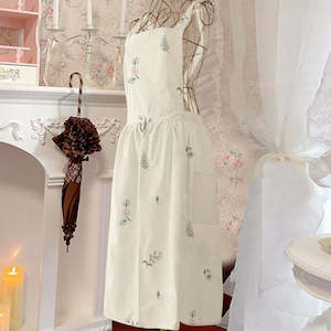 Marie Roy Cotton Waterproof Floral Apron With 2 Pockets - Beige