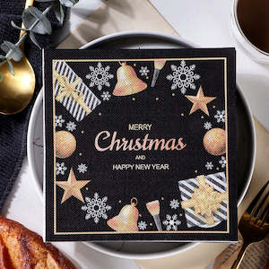 Doria Virgin Wood Pulp Christmas & New Year Napkin 20pk - Black