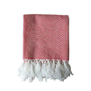 Meadow 100% Cotton Tasseled Tea Towel - Red