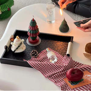 Storage: MOZA Rectangle Solid Wood and Woven PU Leather Tray with Gift Box