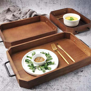 Storage: Grove Japanese Solid Tung Wood Tray with Iron Handles 39cm - Large
