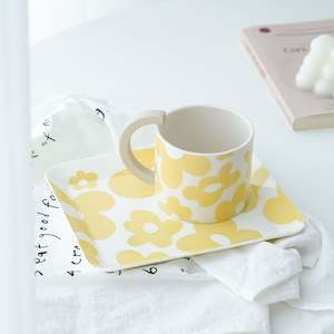 Mug: Georgia J Ciaran 2PCS Coffee Cup and Tray Set - Lemon