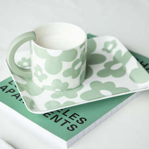 Georgia J Ciaran 2PCS Coffee Cup and Tray Set - Green