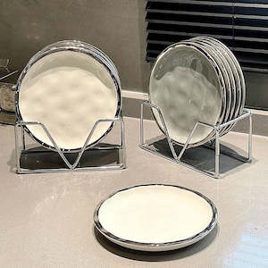 Plate: Catto 5PCS Ceramic Dessert/Side Plate with Holder Set - White
