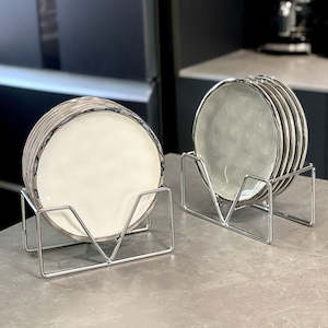 Catto 5PCS Ceramic Dessert/Side Plate with Holder Set - Grey