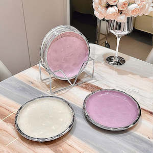 Plate: Catto 7PCS Ceramic Dessert/Side Plate with Holder Set - Pink & Cream