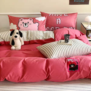 Chiara 4PCS 100% Cotton Sweet Apple Bear Bedding Set - Pink