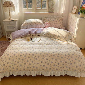 Rosewood 4PCS 100% Cotton Floral Ruffled Bedding Set - Lavender