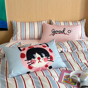 Tableware Set: Chiara 4PCS 100% Cotton Modern Milk Kitten Bedding Set - White & Blue